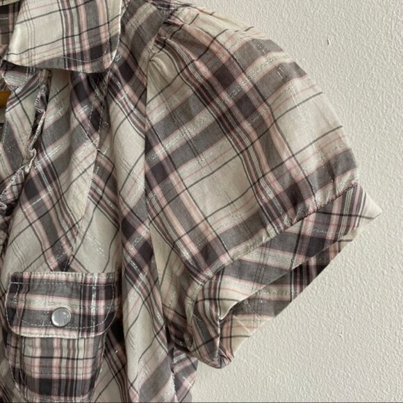 Vintage GUESS Jeans Plaid Short Sleeve Button Up Top - Picture 6 of 8